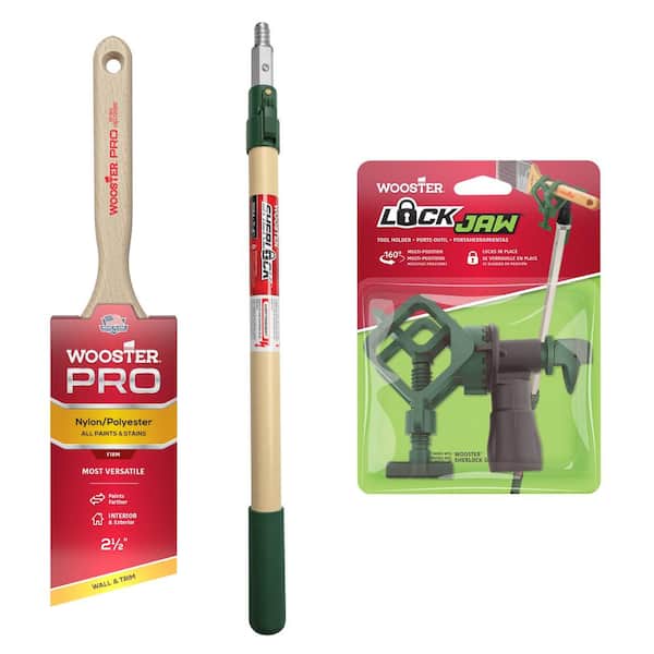 Lock Jaw Tool Holder, 2 ft. - 4 ft. Sherlock Extension Pole, 2-1/2 in. Nylon/Poly Angle Sash Brush