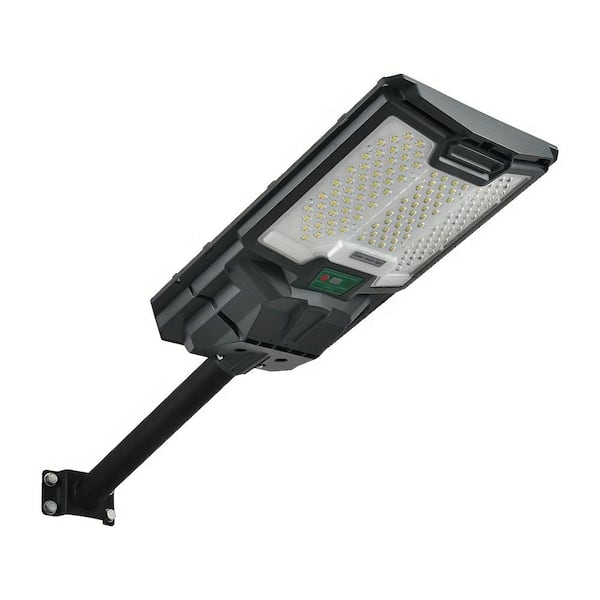 1-Light Black Metal Solar Outdoor Waterproof Motion Sensing Dusk-to-Dawn Post Light with Remote, Integrated LED
