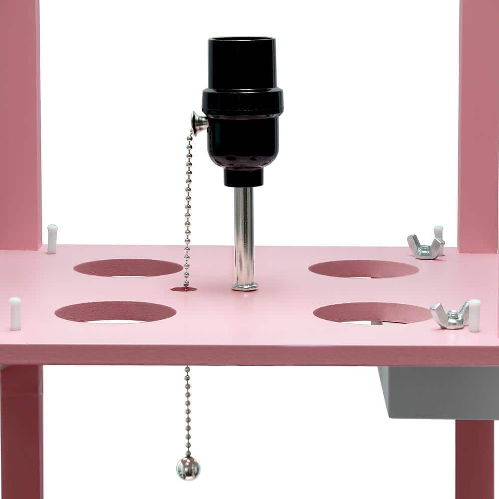 Light Pink Etagere Floor Lamp with USB Ports and Linen Shade