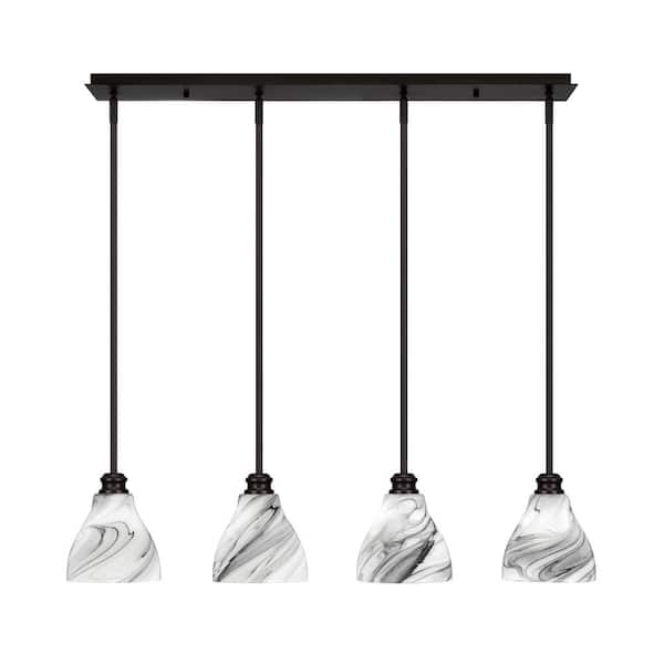 Unbranded Albany 60-Watt 4-Light Espresso Linear Pendant Light with Onyx Swirl Glass Shades and No Bulbs Included