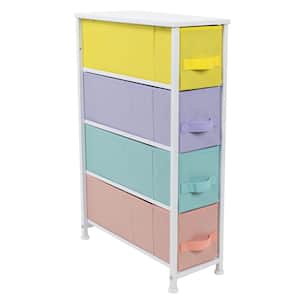 3.1 in. L x 7.48 in. W x 11.762 in. H 4-Drawer Multi-Colored Narrow Dresser Steel Frame Wood Top Easy Pull Fabric Bins