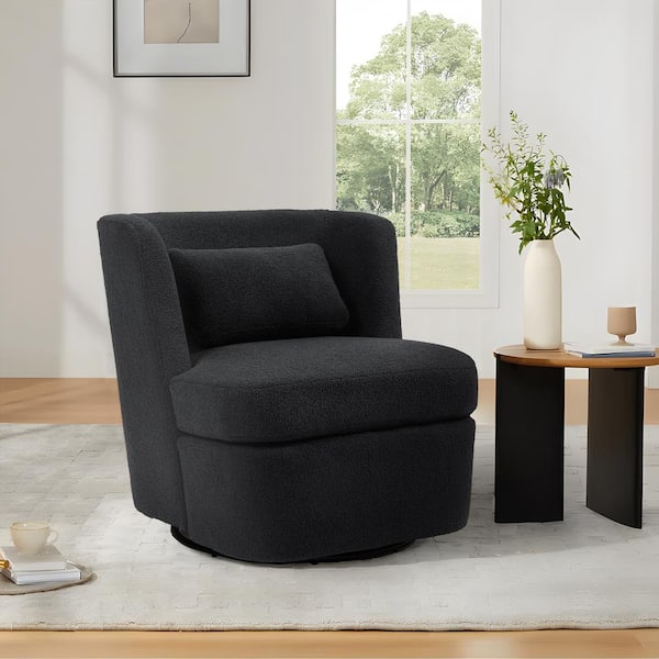 Uixe Gray Teddy Fabric Upholstered 360° Swivel Accent Barrel Chair with Metal Base (Set of 1)