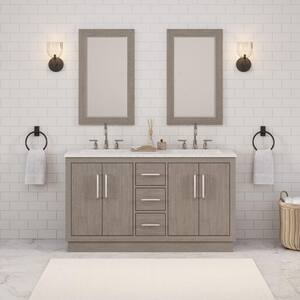Hugo 60 in. W x 22 in. D Bath Vanity in Grey Oak with Marble Vanity Top in White with White Basin