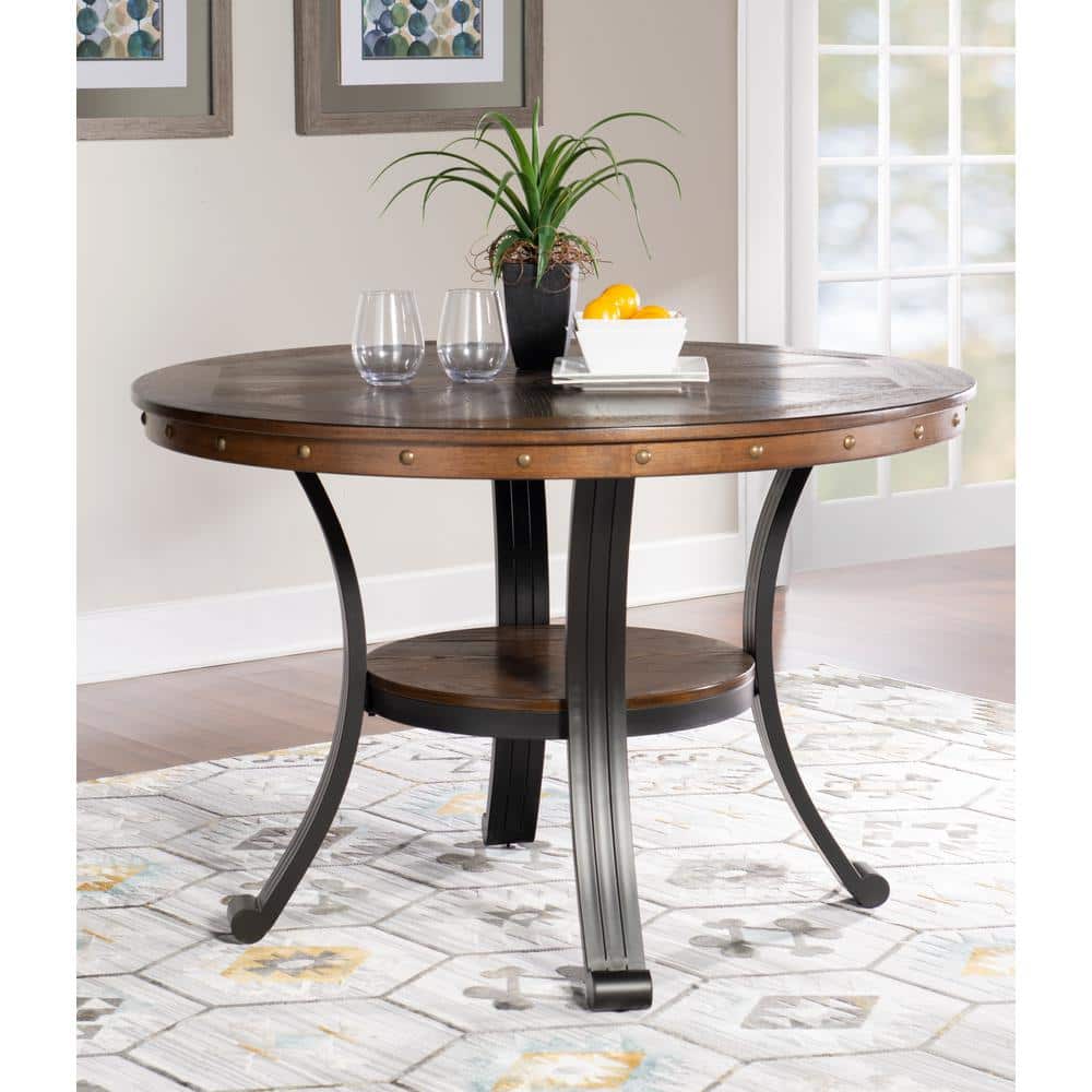Franklin Round Rustic Umber Wood and Metal Dining Table