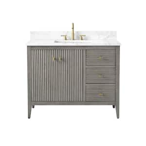 42 in. W x 22 in D x 38 in. H Single Sink Bath Vanity Cabinet in Linear Driftwood Gray with White Engineered Marble Top