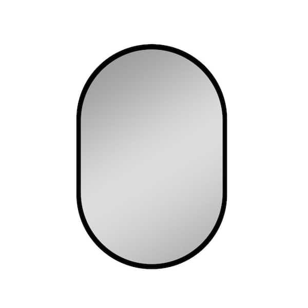 24 in. W x 36 in. H Black Oval Metal Wall mount or Recessed Medicine Cabinet with Mirror