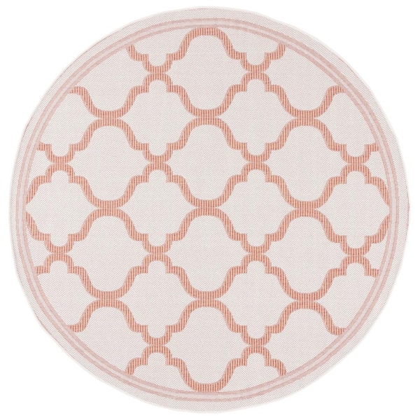 Bermuda Ivory/Rust 7 ft. x 7 ft. Round Border Trellis Indoor/Outdoor Area Rug