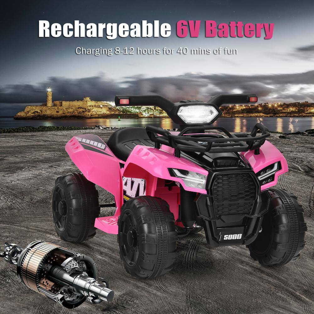 6V Pink Kids ATV Quad Ride-On with LED Lights and MP3