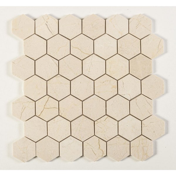 Channing Latte Hex Matte Tan 4.5 in. x 8.25 in. Geometric Smooth Natural Stone Mosaic Tile Sample