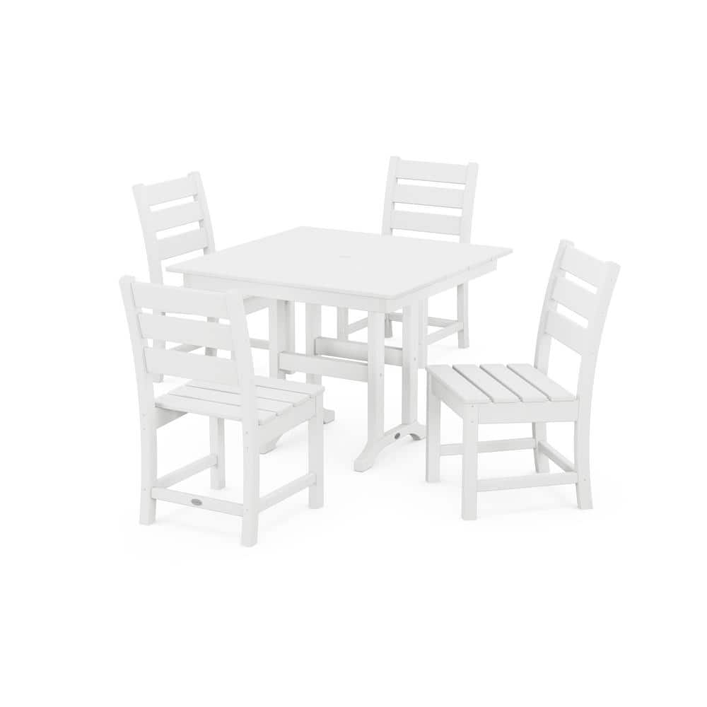 POLYWOOD Grant Park White 5-Piece Plastic Side Chair Outdoor Dining Set -  PWS576-1-WH