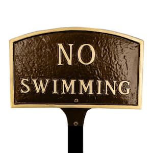 5.5 in. x 9 in. Small Arch No Swimming Statement Plaque Sign with Lawn Stake - Oil Rubbed/Gold