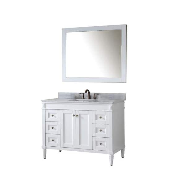 Virtu USA Tiffany 49 in. W Bath Vanity in White with Marble Vanity Top in White with Square Basin and Mirror