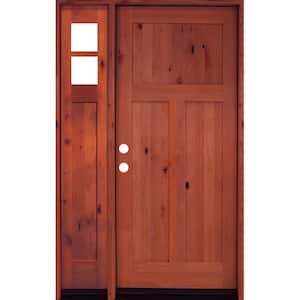 46 in. x 80 in. Alder 3 Panel Right-Hand/Inswing Clear Glass Red Chestnut Stain Wood Prehung Front Door w/Left Sidelite