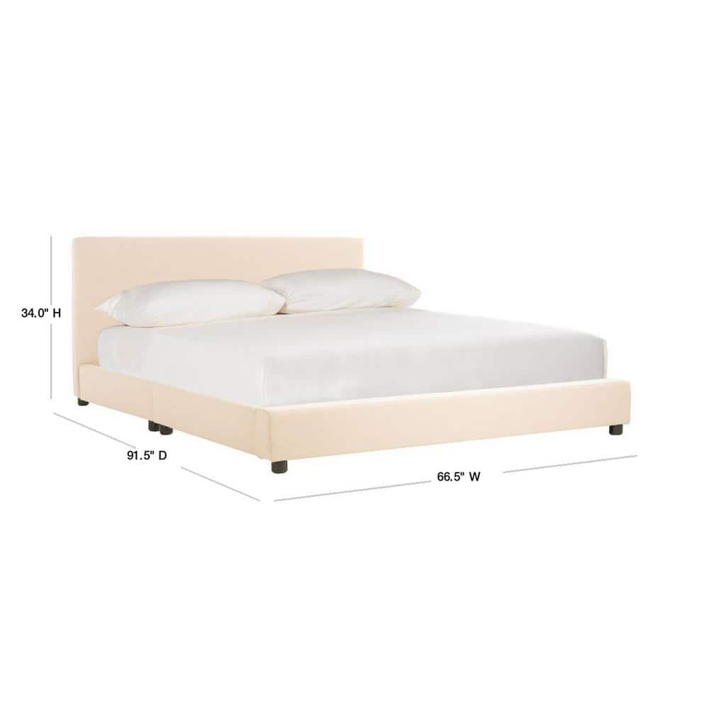 Beige Linen Upholstered Queen Bed with Tufted Headboard