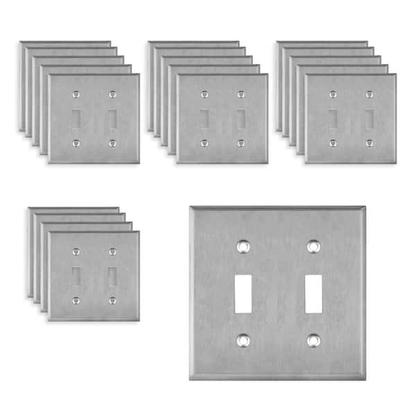 ENERLITES 2-Gang Stainless Steel Toggle Switch Metal Wall Plate, Standard Size (20-Pack)