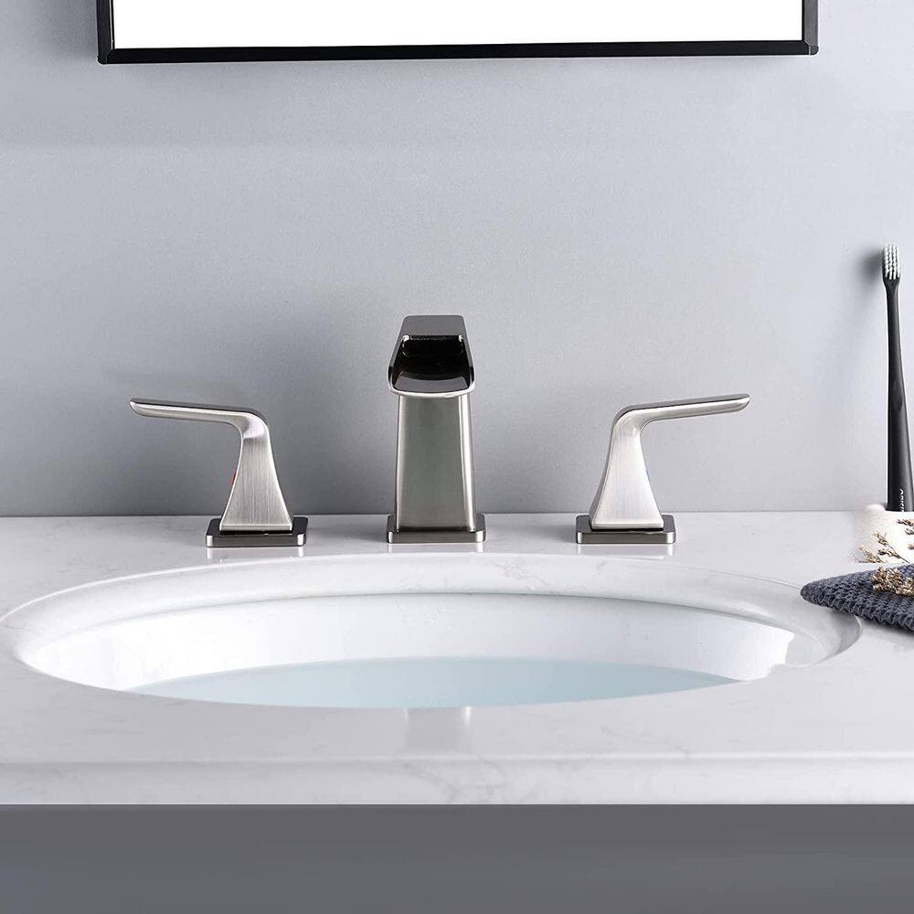 Brushed Nickel 8-inch Widespread Waterfall Bathroom Faucet