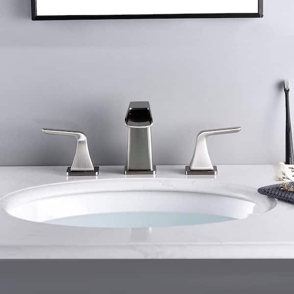 Laima Waterfall 8 in. Widespread 2-Handle Low Arc Bathroom Sink Faucet with Pop-Up Drain Assembly in Brushed Nickel