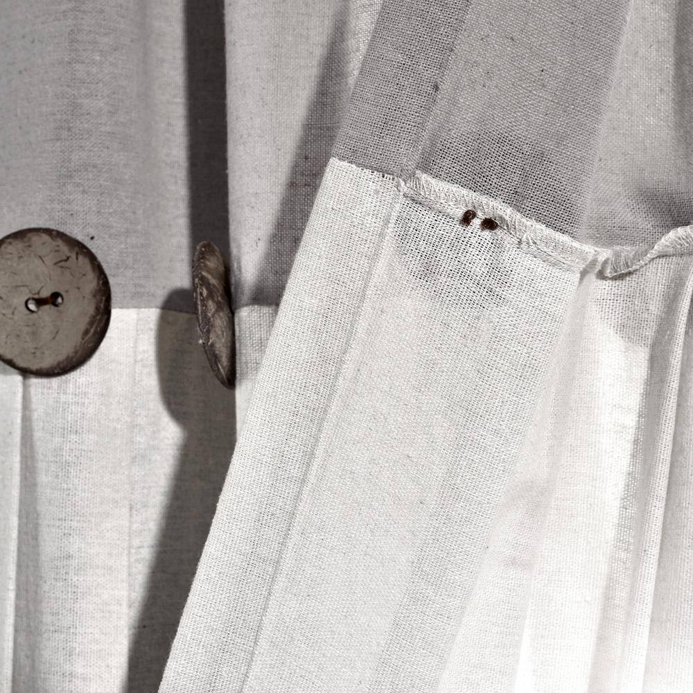 Gray and Off-White Cotton Blend Kitchen Tier Curtains with Rustic Buttons