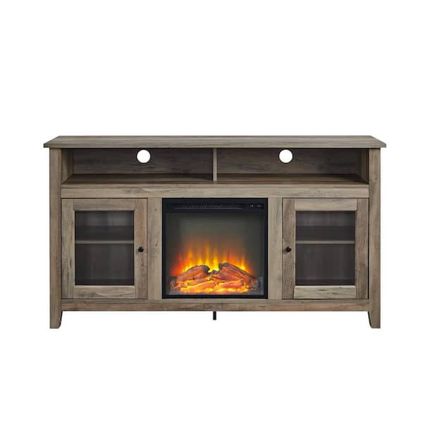Boyel Living Gray Electric Fireplace Wood and Glass TV Stand Fits TVs up to 55 to 65 in.