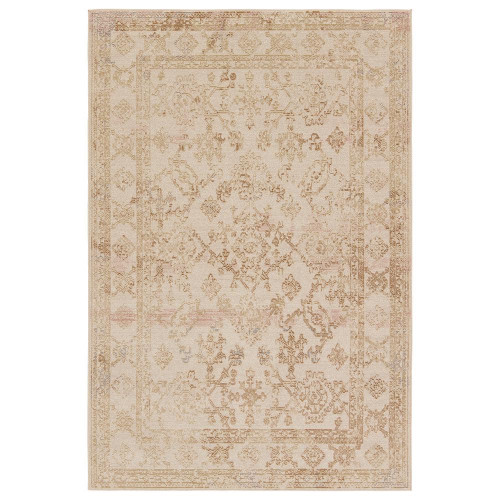 Handmade Ivory Medallion Wool and Synthetic Rug 2'-6" x 4'