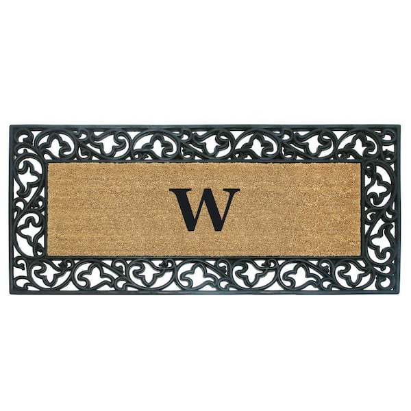 Nedia Home Acanthus Border 24 in. x 57 in. Rubber Coir Monogrammed W Door Mat