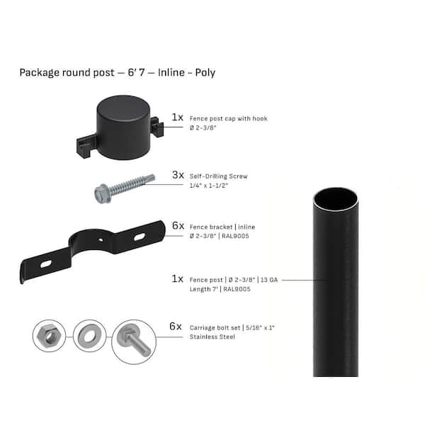 Round 2-3/8 in. x 2-3/8 in. x 6'7 ft. Poly Cap Inline Fence Black Steel Post (1-Pack)