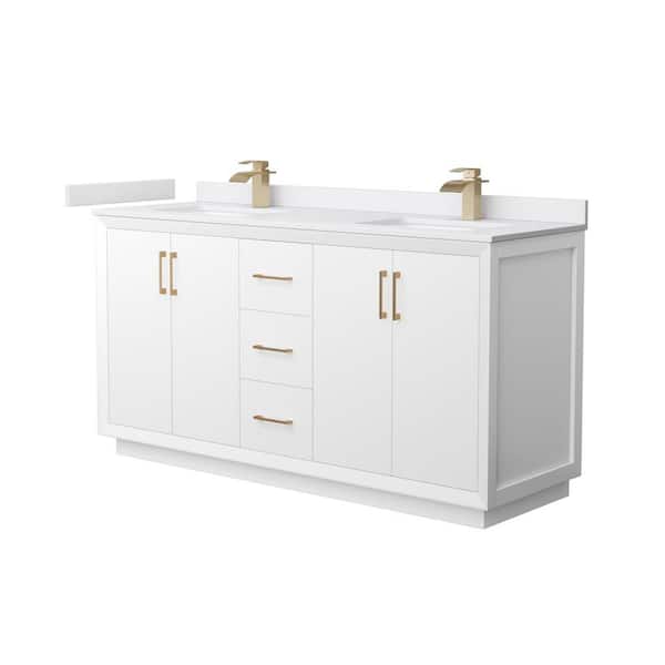 Wyndham Collection Strada 66 in. W x 22 in. D x 35 in. H Double Bath Vanity in White with White Cultured Marble Top
