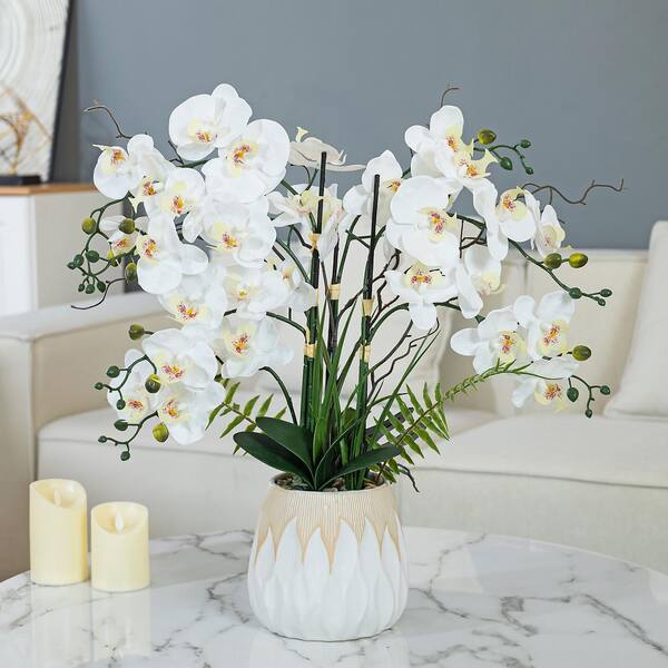 Vanity Art 32.28 in. H Orchid Floral Arrangement in White Ceramics Vase