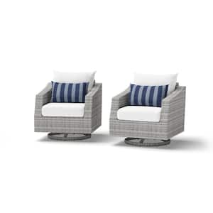 Cannes All-Weather Wicker Motion Patio Lounge Chair with Sunbrella Centered Ink Cushions (2-Pack)