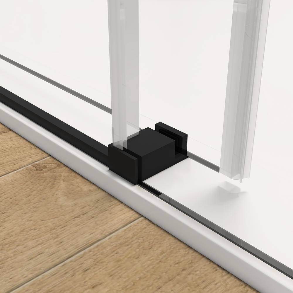 60-Inch Matte Black Frameless Sliding Shower Door with Clear Glass