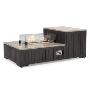 Portofino Comfort 56 in. x 31 in. Expresso Wicker Stone Outdoor Fire Pit Table
