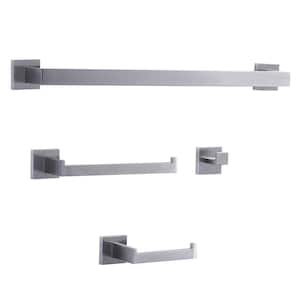 4-Piece Bath Hardware Set with Towel Bar, Robe Hook and Toilet Paper Holder in Brushed Nickel