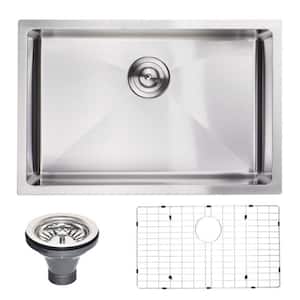Kitchen Sink Brushed Nickel 18-Gauge Stainless Steel 27 in. Single Bowl Undermount Kitchen Sink with Sink Grid