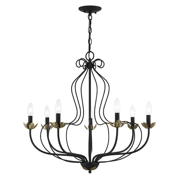 AVIANCE LIGHTING Ivywood 7-Light Black Floral Chandelier with Antique Brass Accents