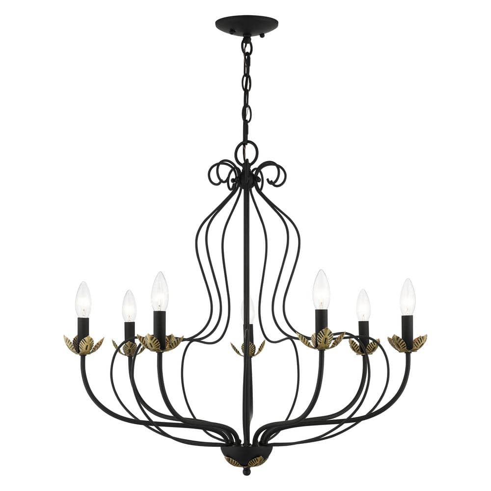 Brass Accents Home Antique Chandelier Katarina Depot Lighting with The 42907-04 Black Livex Floral 7-Light -