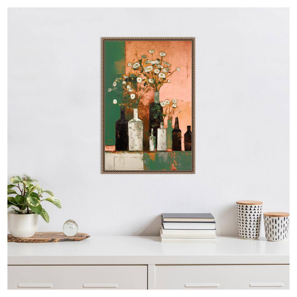 Botanic-Inspired Framed Canvas Wall Art with Weathered Embellishment