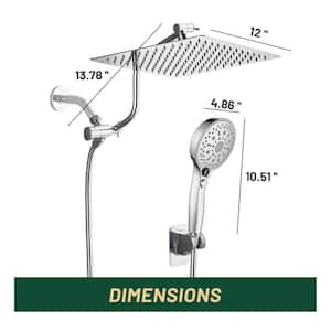 Rainfall Shower Head Combo 12-Spray 12 in. Wall Mount Dual Shower Heads and Handheld Shower Head with 1.8 GPM in Chrome