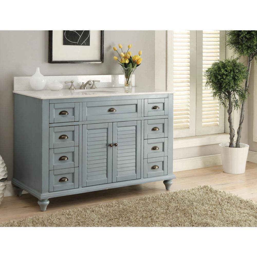 49" Blue Cottage Style Bathroom Vanity with Quartz Countertop