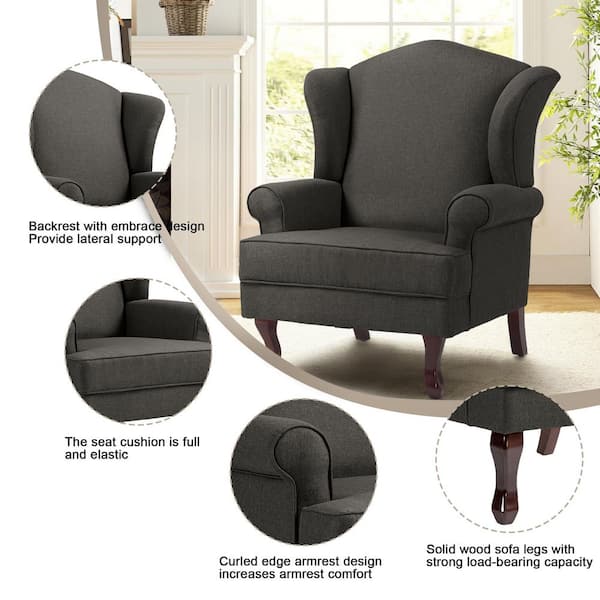 Uixe Mid-Century Retro Style Dark Gray Linen Upholstered