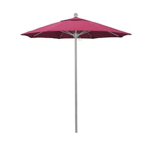 7.5 ft. Grey Woodgrain Aluminum Commercial Market Patio Umbrella Fiberglass Ribs and Push Lift in Hot Pink Sunbrella