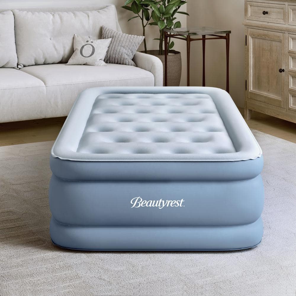 Twin Blue Raised Inflatable Air Mattress with Pump