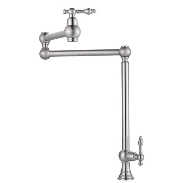 Antique Brushed Nickel Deck Mount Pot Filler Faucet, Solid Brass Pot Filler with Double Stretchable Joint Swing Arm
