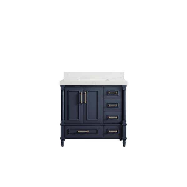 Willow Collections Hudson 36 in. W x 22 in. D x 36 in. H Single Sink Bath Vanity Center in Navy Blue with 2 in. Empira Quartz Top
