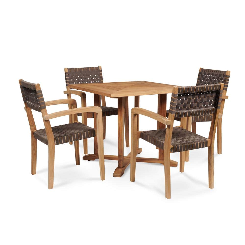 Clairene 5-Piece Teak Square Outdoor Dining Set with Woven Stacking Armchai