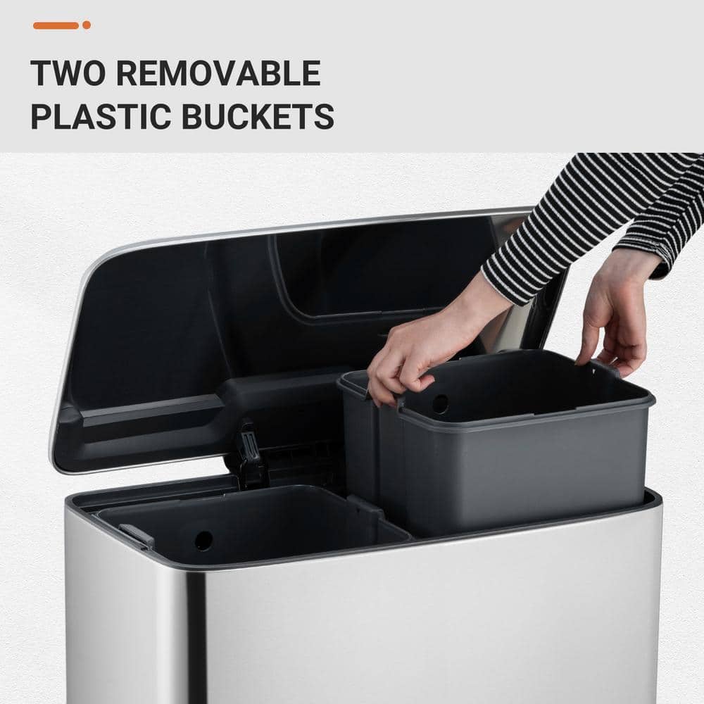 Brushed Stainless Steel Dual Compartment Pedal Trash Can
