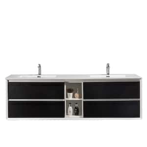 Vienna 75 in. W x 20.5 in. D x 22.5 in. H Floating Double Bathroom Vanity in Blackwood with White Acrylic Top