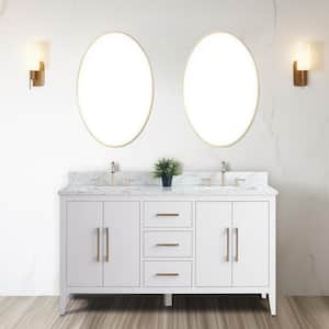 60 in. W x 22 in. D x 34 in. H Double Sink Bathroom Vanity Cabinet in White with Engineered Marble Top in White