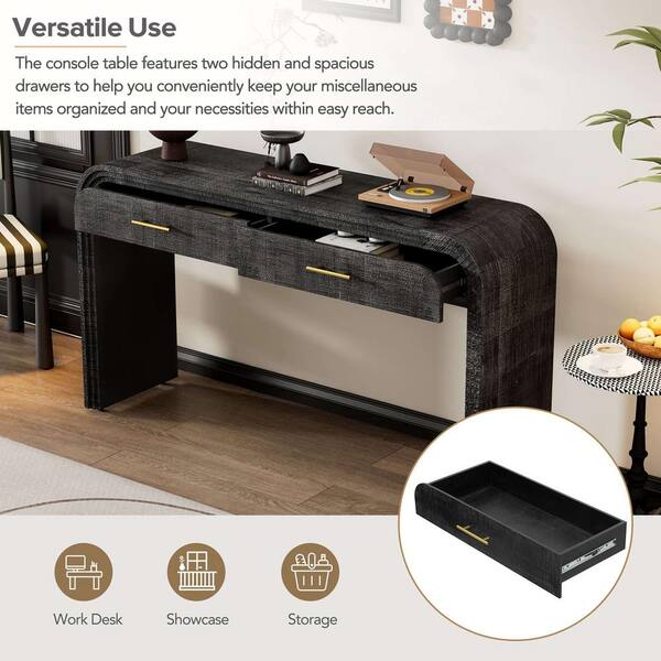 Polibi Unique Retro 59.05 in. Antique Black Rectangle Wood Console