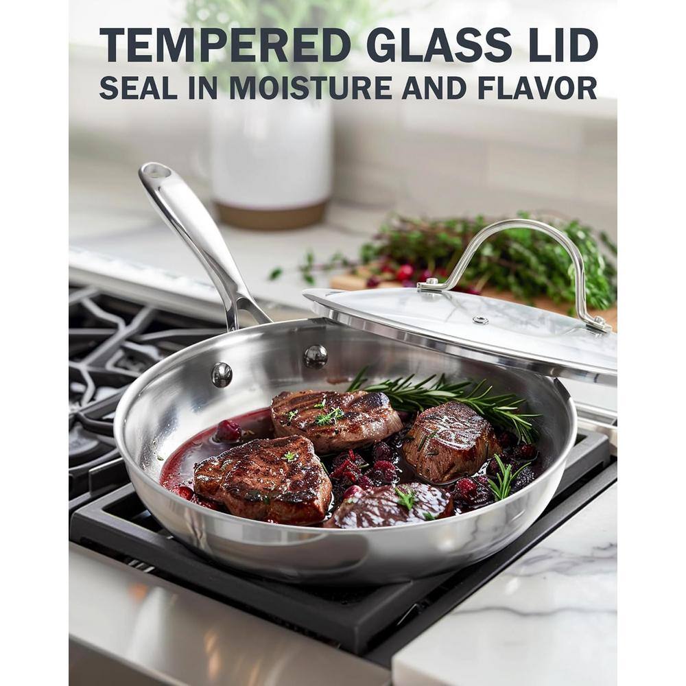 8-Inch Stainless Steel Frying Pan with Glass Lid
