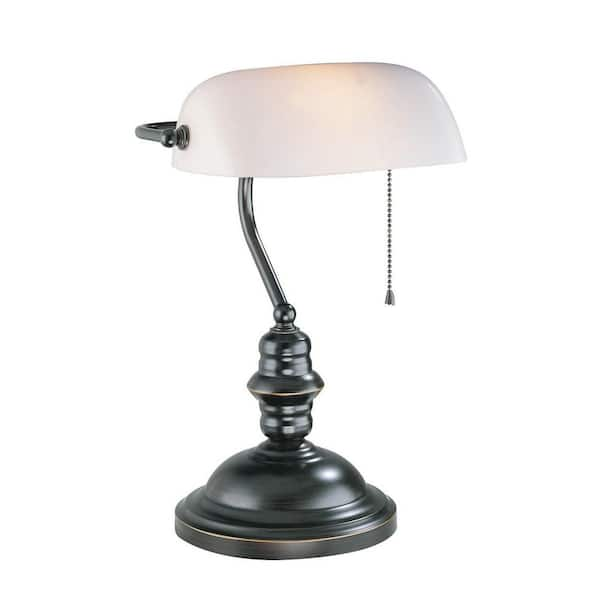 Illumine Designer Collection 14.5 in. Bronze Desk Lamp with Frost Glass Shade